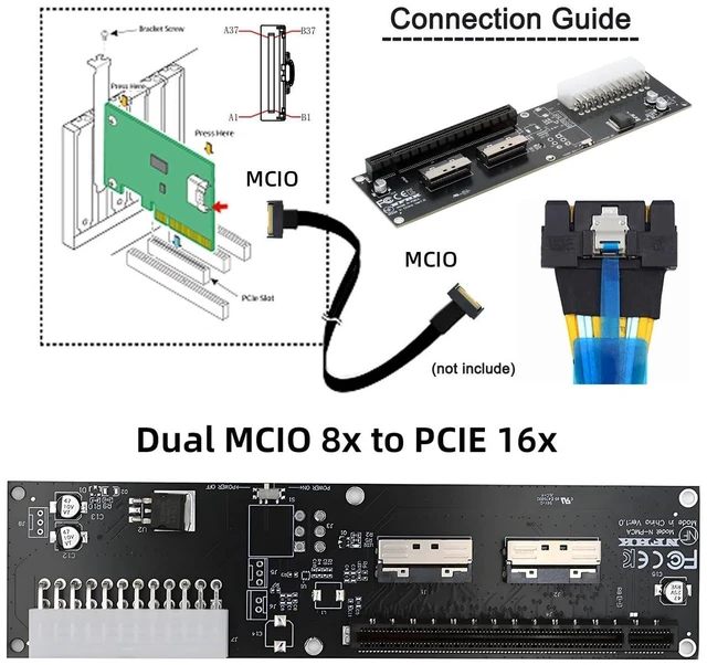Alt view image 6 of 7 - Dual Mini Cool Edge IO SFF-TA-1016 MCIO 8X to PCI-E 5.0 PCI-Express 16X VROC Adapter for Mainboard Graphics Card