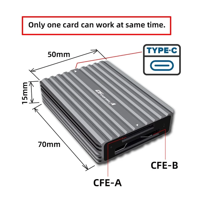 Alt view image 7 of 7 - USB3.1 Type-C USB3.0 to CF Express Type-A & Type-B Extension Card Reader CFE CFA R5 Z6 Z7 CFB Memory Card