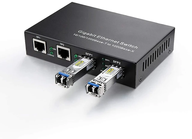 Main image of Gigabit Ethernet Media Converter, Singlemode Dual LC, 1.25Gb/s 2X 10/100/1000Base-T RJ45 Networks Ethernet to 2X 1000Base-X SFP Fiber Converter with 2X Gigabit SFP 1000Base-LX Transceiver