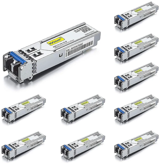 Main image of 1000Base-LX Gigabit SFP LC SingleMode Transceiver Module for Cisco GLC-LH-SMD, Meraki MA-SFP-1GB-LX10, Ubiquiti UniFi, Fortinet, Mikrotik, TP-Link TL-SM311LS, 1310nm, DDM, 10km, Pack of 10