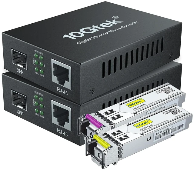 Main image of a Pair of Gigabit Ethernet Bidi Media Converter, SingleMode Single LC Fiber to Ethernet RJ45 Converter for 10/100/1000Base-Tx to 1000Base-ZX(with Bidi SFP SMF transceivers), UL Certified, up to 80-km