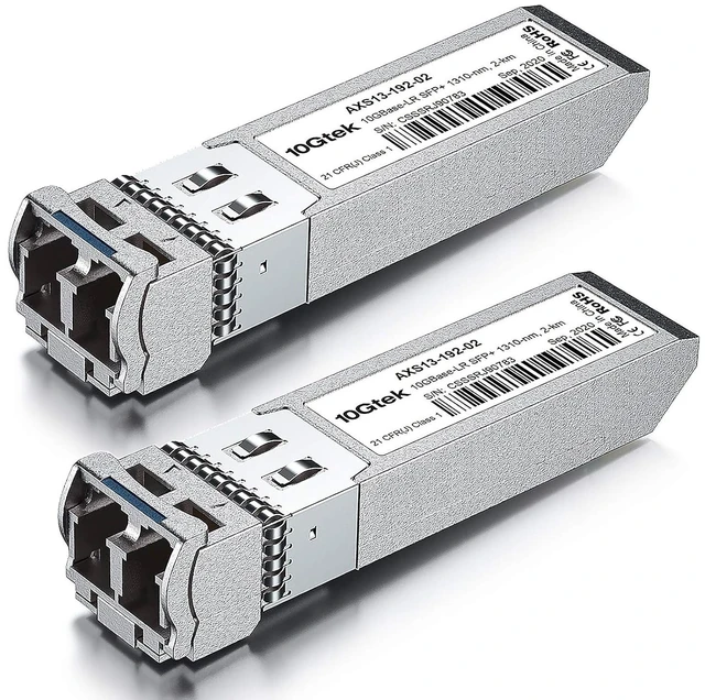 Main image of 10GBase-LR Lite SFP+ IR Transceiver, 10G 1310nm SMF Fiber Optic Module, 1.4km, for Cisco SFP-10G-LRM2, Meraki, Ubiquiti UniFi, Mikrotik, Netgear AXM764, D-Link, Supermicro, TP-Link, Pack of 2