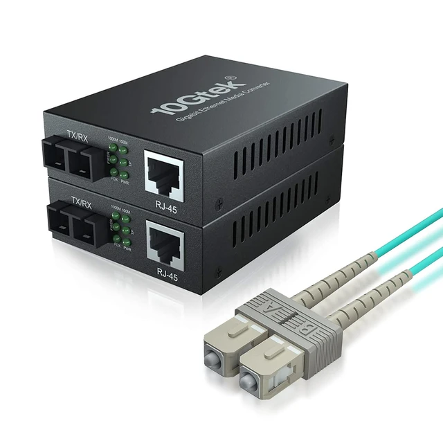 Main image of 5-Meter OM3 SC to SC Fiber Optic Cord & 2Pack 1.25G Gigabit Ethernet Media Converter