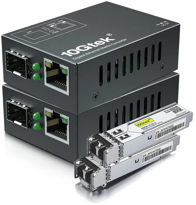 Main image of [Mini Size Gigabit Ethernet Media Converter, MultiMode Dual LC Fiber to Ethernet RJ45 Converter for 10/100/1000Base-Tx to 1000Base-SX(with a SFP MMF 850-nm Module), up to 550-m, Pack of 2