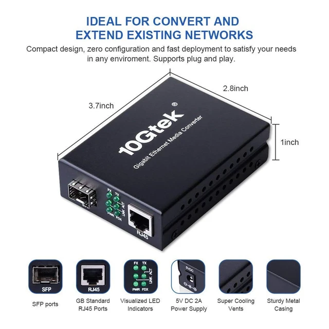 Alt view image 2 of 6 - Gigabit Ethernet Media Converter, Open SFP Fiber to Ethernet RJ45 Converter for 10/100/1000Base-Tx to SFP(SFP Slot Without Module), UL Certified