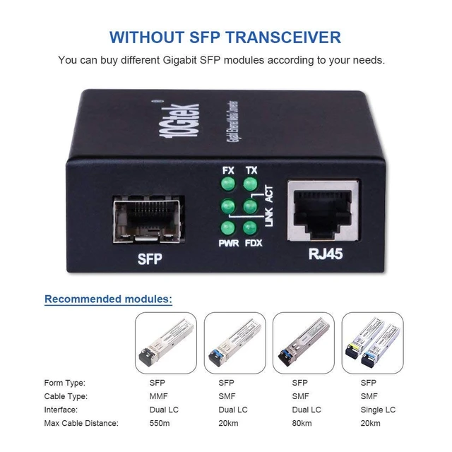 Alt view image 4 of 6 - Gigabit Ethernet Media Converter, Open SFP Fiber to Ethernet RJ45 Converter for 10/100/1000Base-Tx to SFP(SFP Slot Without Module), UL Certified