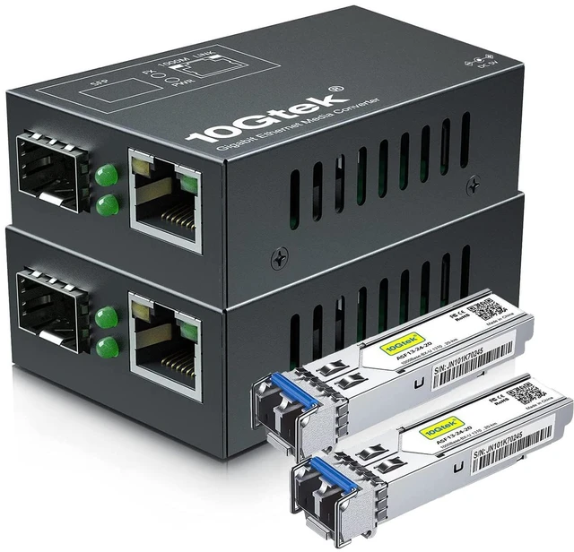 Main image of [Mini Size Gigabit Ethernet Media Converter, SingleMode Dual LC Fiber to Ethernet RJ45 Converter for 10/100/1000Base-Tx to 1000Base-LX(with a SFP SMF 1310-nm Module), up to 20-km, Pack of 2