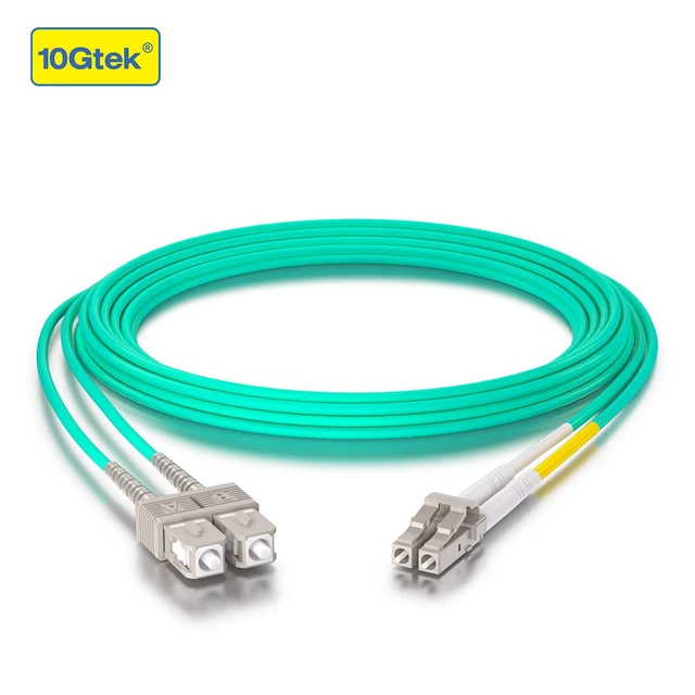 Alt view image 2 of 5 - Fiber Patch Cable - LC to SC OM3 10Gb/Gigabit Multi-Mode Jumper Duplex 50/125m LSZH Fiber Optic Cord, Aqua, 0.5-Meter(1.6ft)