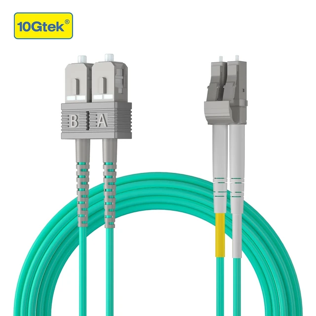 Alt view image 3 of 5 - Fiber Patch Cable - LC to SC OM3 10Gb/Gigabit Multi-Mode Jumper Duplex 50/125m LSZH Fiber Optic Cord, Aqua, 0.5-Meter(1.6ft)