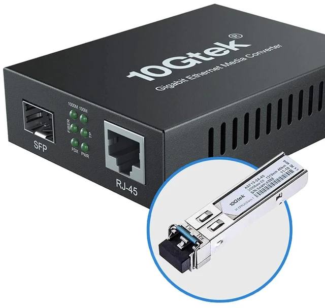 Main image of Gigabit Ethernet Media Converter, SingleMode Dual LC Fiber to Ethernet RJ45 Converter for 10/100/1000Base-Tx to 1000Base-EX(with a SFP SMF 1310-nm Module), UL Certified, up to 40-km