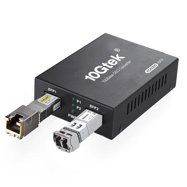 Alt view image 2 of 7 - 10GbE SFP+ Media Converter, Fiber to 10G Copper UTP Ethernet Media Converter, with a 10GBase-T Reach 30 Meters Transceiver and a SFP+ ER Module (40km, SMF, 1550nm), Pack of 2
