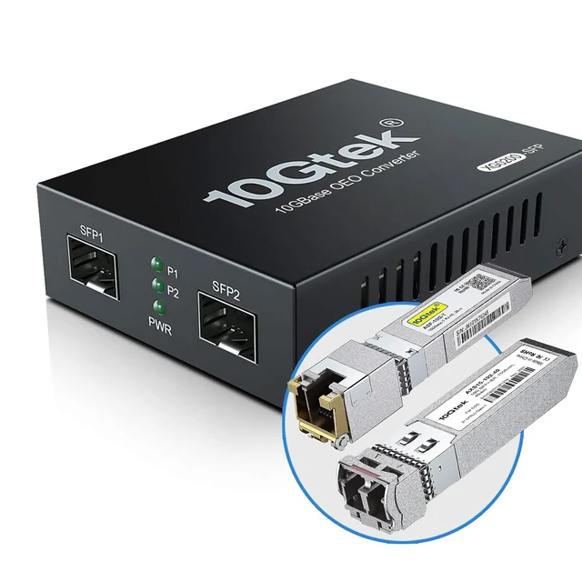Alt view image 3 of 7 - 10GbE SFP+ Media Converter, Fiber to 10G Copper UTP Ethernet Media Converter, with a 10GBase-T Reach 30 Meters Transceiver and a SFP+ ER Module (40km, SMF, 1550nm), Pack of 2