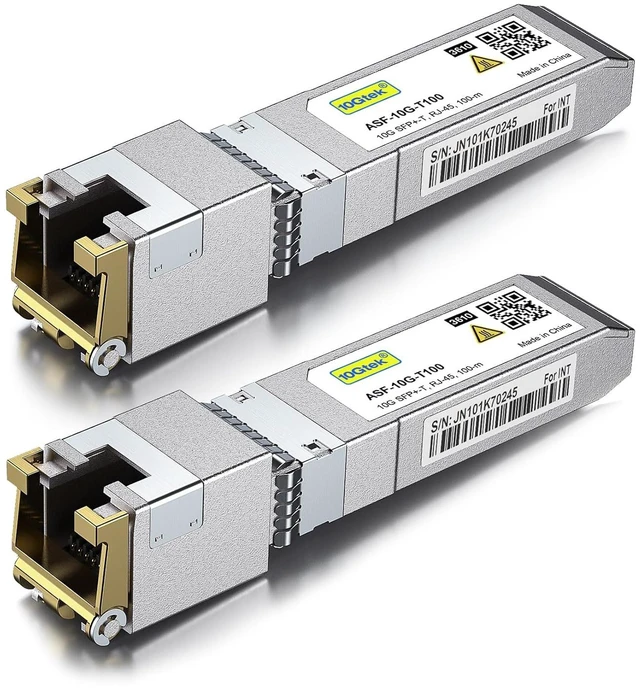 Main image of 100-Meter 10GBase-T SFP+ to RJ45 Transceiver, RJ45 to SFP+ Copper Ethernet CAT.6a Module, for Cisco SFP-10G-T-X, Pack of 2