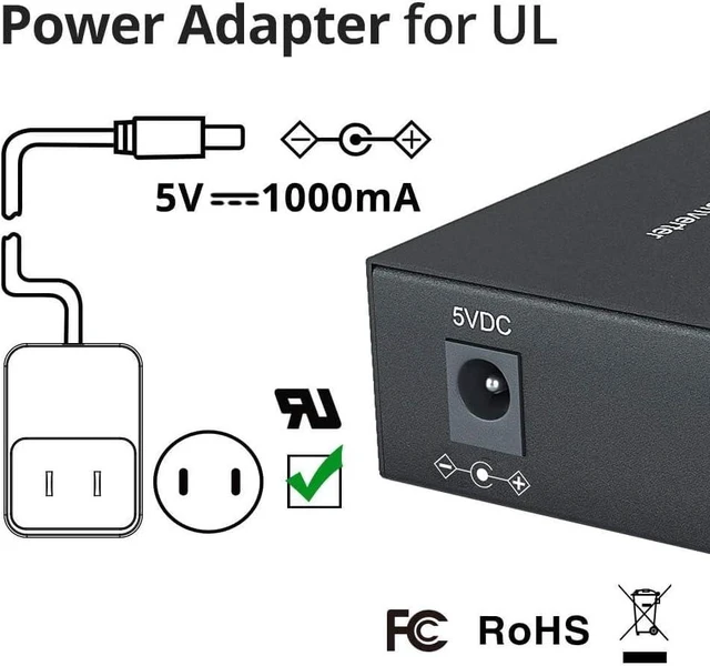 Alt view image 4 of 6 - Gigabit Ethernet Media Converter, SingleMode Dual LC Fiber to Ethernet RJ45 Converter for 10/100/1000Base-Tx to 1000Base-LX, UL Certified, 1310-nm, up to 20-km