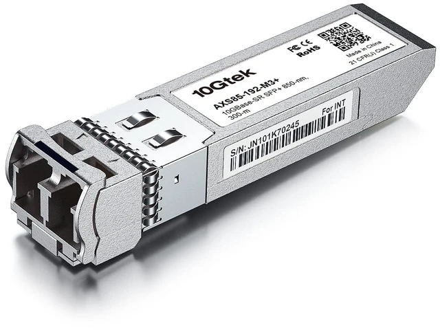 Main image of Industrial Grade 10GBase-SR SFP+ LC Transceiver, 10G 850nm MMF Multimode SFP Module, up to 300 Meters, for Cisco SFP-10G-SR, Meraki MA-SFP-10GB-SR, Ubiquiti UniFi UF-MM-10G, Fortinet and More