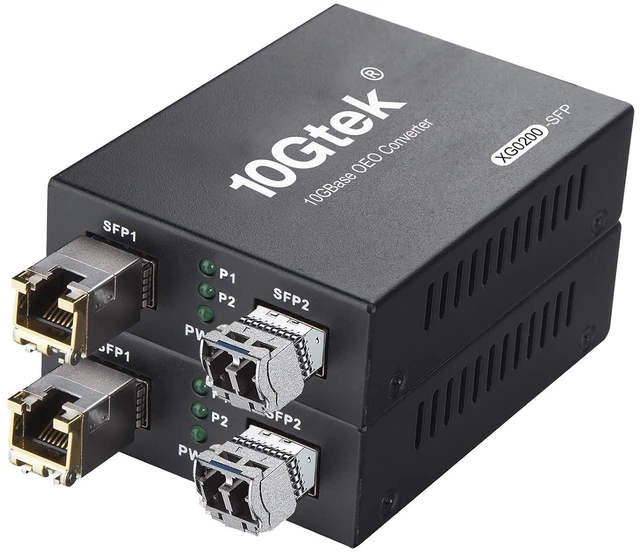 Main image of 10GbE SFP+ Media Converter, Fiber to 10G Copper UTP Ethernet Media Converter, with a 10GBase-T Reach 30 Meters Transceiver and a SFP+ IR Module (1.4km, SMF, 1310nm), Pack of 2