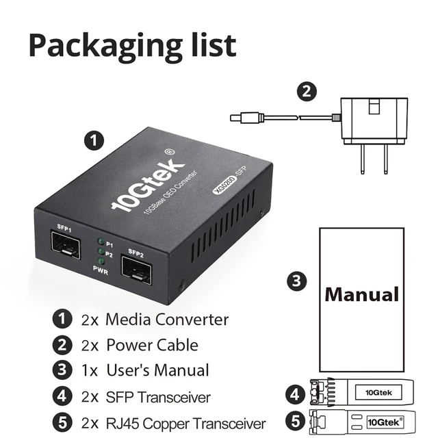 Alt view image 7 of 7 - 10GbE SFP+ Media Converter, Fiber to 10G Copper UTP Ethernet Media Converter, with a 10GBase-T Reach 30 Meters Transceiver and a SFP+ ER Module (40km, SMF, 1550nm), Pack of 2