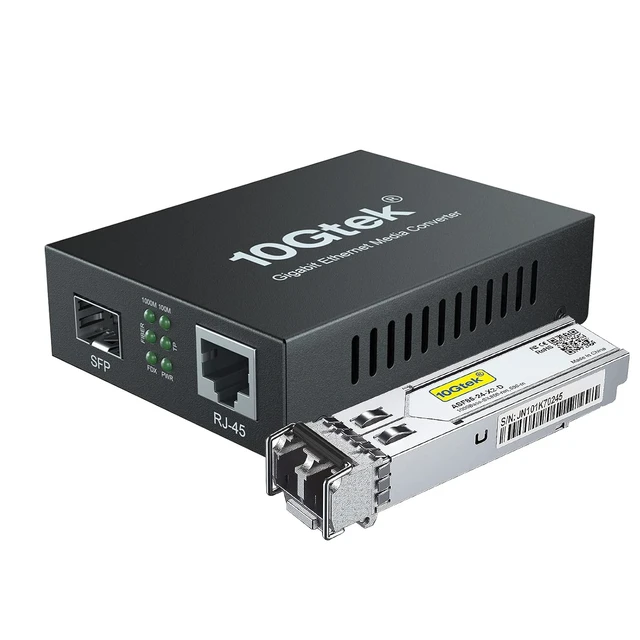Main image of Gigabit Ethernet Media Converter with a 1000Base-SX Module Included, MMF Dual LC Fiber to Ethernet RJ45 Converter for 10/100/1000Base-Tx to 1000Base-SX, UL Certified, up to 550m