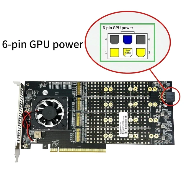 Alt view image 4 of 7 - PCIe3.0 X16 to (8X) M.2 Adapter, for NVMe SSD, PEX8749 Controller with Bifurcation Function. Applicable to Windows Server/Windows/linux/VMwareESX/ESXi/FreeBSD14/Ubuntu System