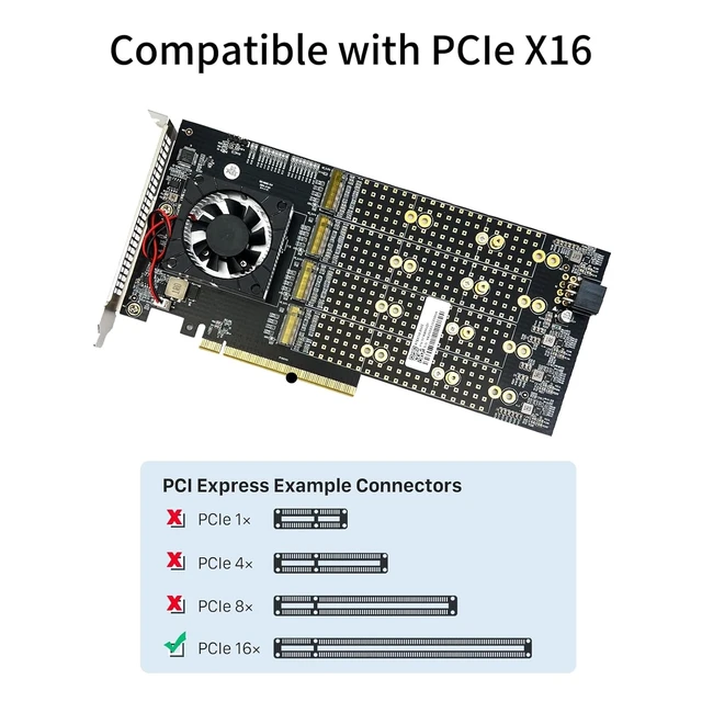 Alt view image 5 of 7 - PCIe3.0 X16 to (8X) M.2 Adapter, for NVMe SSD, PEX8749 Controller with Bifurcation Function. Applicable to Windows Server/Windows/linux/VMwareESX/ESXi/FreeBSD14/Ubuntu System