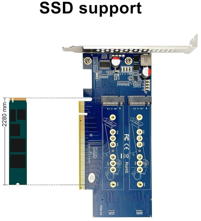 Alt view image 3 of 7 - 4x M.2 M-Key NVMe SSD Adapter Card, PCIe 4.0 x16