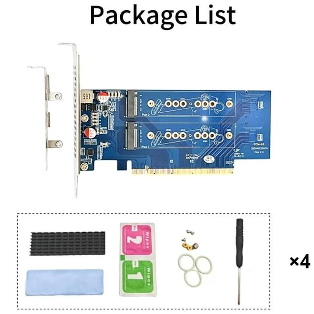 Alt view image 6 of 7 - 4x M.2 M-Key NVMe SSD Adapter Card, PCIe 4.0 x16