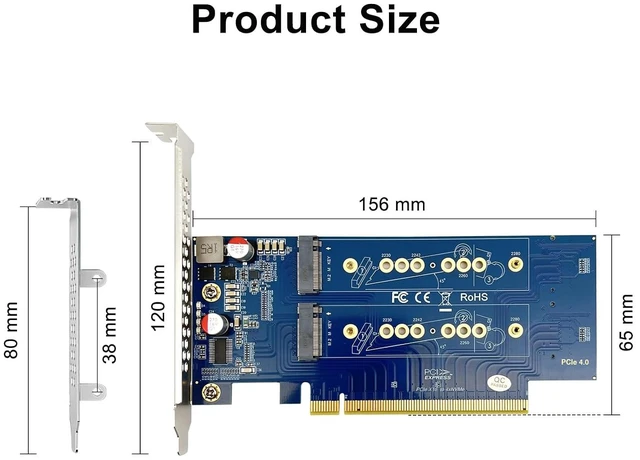 Alt view image 5 of 7 - 4x M.2 M-Key NVMe SSD Adapter Card, PCIe 4.0 x16