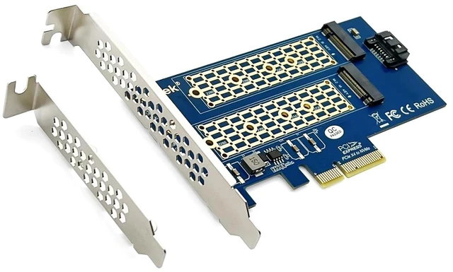 Main image of 2-Port M.2 NVMe PCIe 3.0 x4 Adapter Card, Supports M-Key & B-Key SSDs, Dual SSD Enclosure for Desktop PC