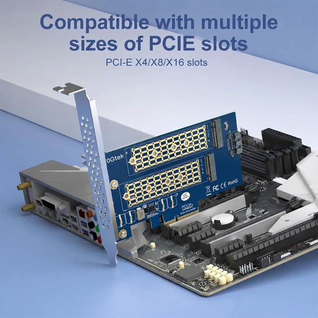 Alt view image 4 of 7 - 2-Port M.2 NVMe PCIe 3.0 x4 Adapter Card, Supports M-Key & B-Key SSDs, Dual SSD Enclosure for Desktop PC