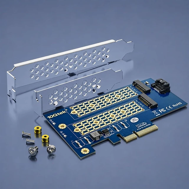 Alt view image 6 of 7 - 2-Port M.2 NVMe PCIe 3.0 x4 Adapter Card, Supports M-Key & B-Key SSDs, Dual SSD Enclosure for Desktop PC