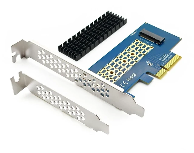 Main image of M.2 NVMe SSD Adapter Card with Heatsink, PCIe 4.0 x4 Slot (M-Key), Supports NVMe Drives via Bifurcation, Requires BIOS Split Support, for Desktop & Server