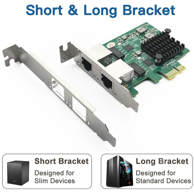Alt view image 2 of 7 - 100M/1000M/2.5G NIC Network Card, Dual RJ-45 Port, with Realtek RTL8125BG Controller, Support Windows/Windows Server/Linux/Ubuntu/Centos/Vmware