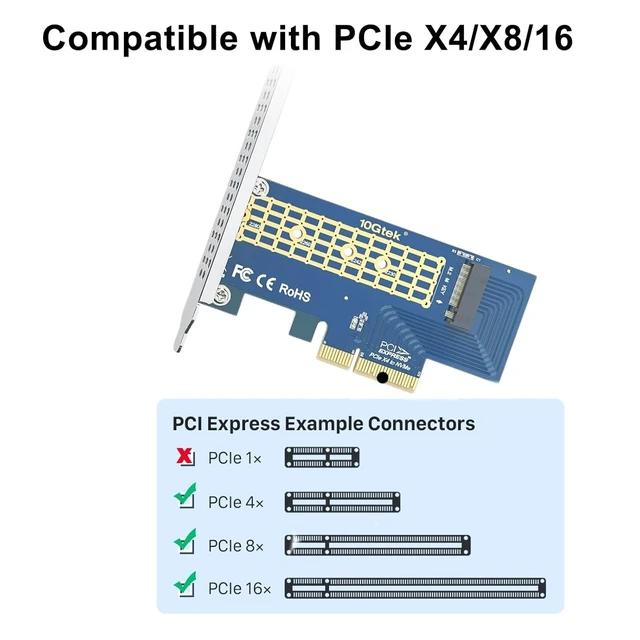 Alt view image 6 of 7 - M.2 NVMe SSD Adapter Card with Heatsink, PCIe 4.0 x4 Slot (M-Key), Supports NVMe Drives via Bifurcation, Requires BIOS Split Support, for Desktop & Server