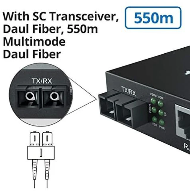 Alt view image 2 of 6 - SMF Gigabit Ethernet Media Converter, Dual SC Fiber, 1000Base-LX to 10/100/1000Base-Tx, 20km, UL Certified