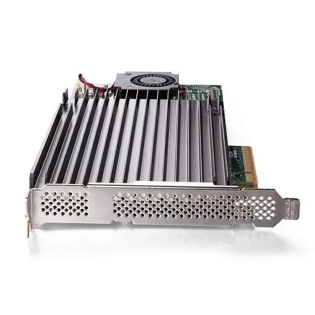 Alt view image 2 of 6 - PCIe 3.0 x8 NVMe SSD Card, 4-Port M.2 U.2 Expansion with PEX8724 Controller, Aluminum Heatsink & Fan, Non-Bifurcation Motherboards, 2230/2242/2260/2280/22110 SSDs, Includes Full-Height Bracket