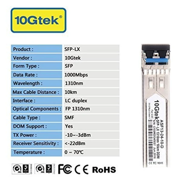 Alt view image 5 of 6 - 1000Base-LX Gigabit SFP LC SingleMode Transceiver Module for Cisco GLC-LH-SMD, Meraki MA-SFP-1GB-LX10, Ubiquiti UniFi, Fortinet, Mikrotik, TP-Link TL-SM311LS, 1310nm, DDM, 10km, Pack of 2