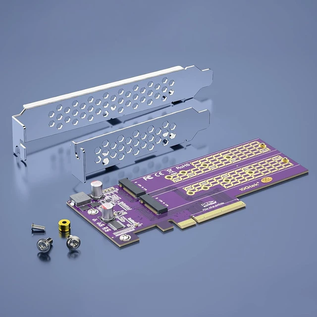 Alt view image 3 of 5 - Dual M.2 NVMe PCIe 3.0 x8 Adapter Card, Supports 22110/2280/2260/2242 SSDs, M-Key Design, Requires Motherboard BIOS Bifurcation