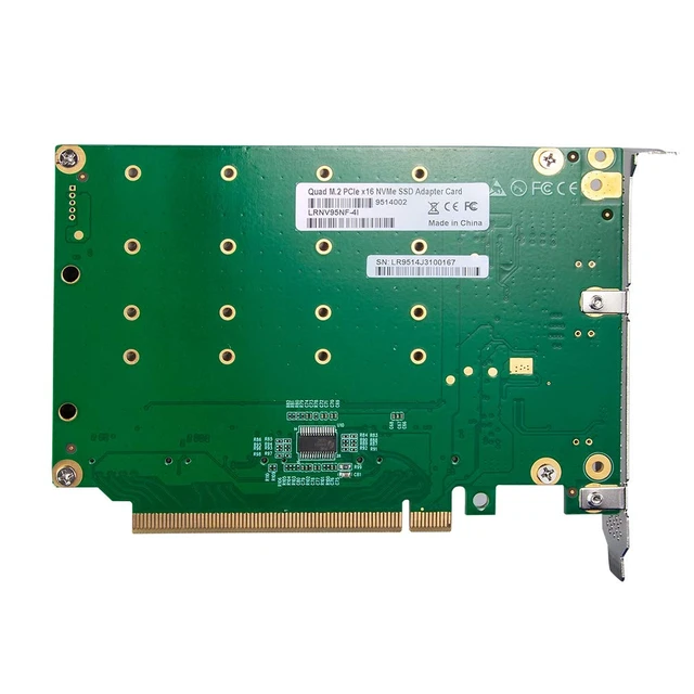 Alt view image 4 of 6 - PCIe 3.0 x16 to Quad M.2 NVMe Adapter Card, 4-Port M.2 SSD for 2230/2242/2260/2280, Requires Motherboard BIOS Support for Bifurcation, with Aluminum Heatsink, Only Includes Full-Height Bracket