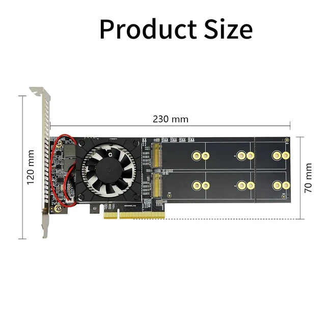 Alt view image 3 of 5 - PCIe3.0 x8 to (4X) M.2 Adapter, for NVMe SSD, PEX8747 Controller with Bifurcation Function, Applicable to Windows Server/Windows/Linux/VMwareESX/ESXi/FreeBSD14/Ubuntu System