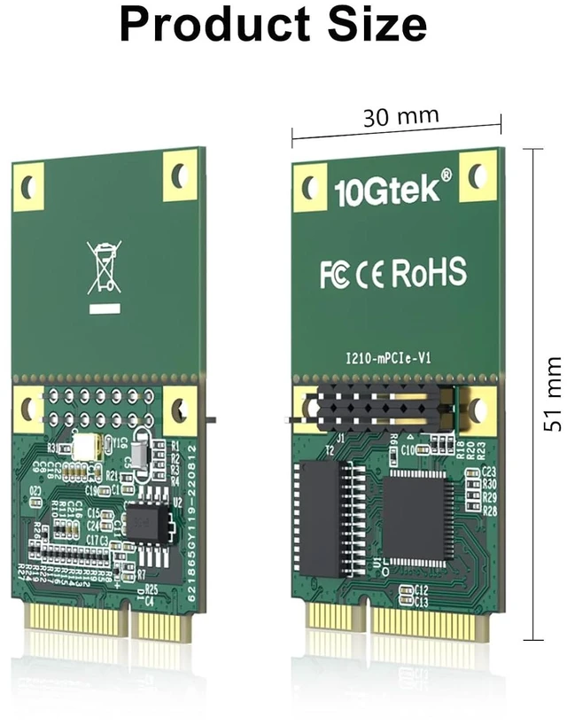 Alt view image 4 of 5 - Mini PCIe 1G Ethernet Network Card (Intel I210AT), 30-cm Cable Length, Single Port RJ45, Mini Pice Interface, not for M.2