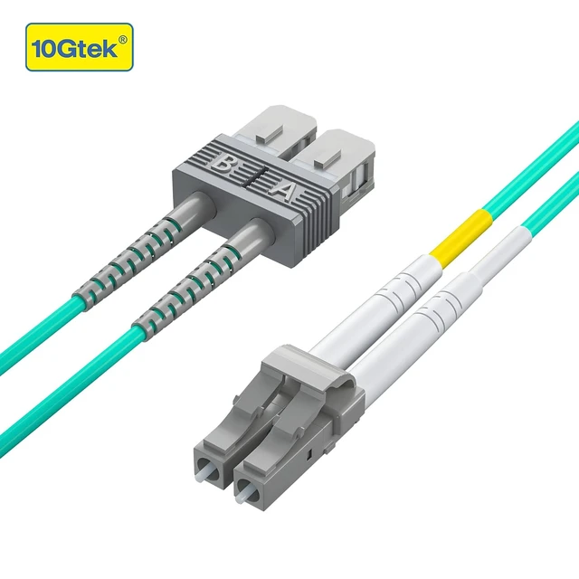 Alt view image 4 of 5 - Fiber Patch Cable - LC to SC OM3 10Gb/Gigabit Multi-Mode Jumper Duplex 50/125m LSZH Fiber Optic Cord, Aqua, 6-Meter(19.7ft)