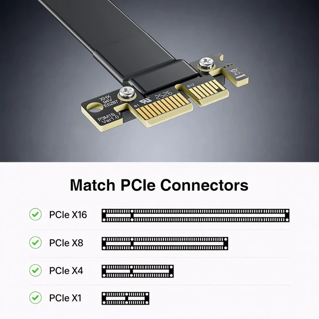 Alt view image 2 of 7 - PCIe 3.0 x1 Riser Cable, Male 180° to Female 180° EMI-Shielded GPU Jumper Cable for Graphics Cards, 40cm/1.31ft