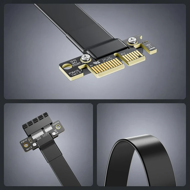 Alt view image 6 of 7 - PCIe 3.0 x1 Riser Cable, Male 180° to Female 180° EMI-Shielded GPU Jumper Cable for Graphics Cards, 40cm/1.31ft
