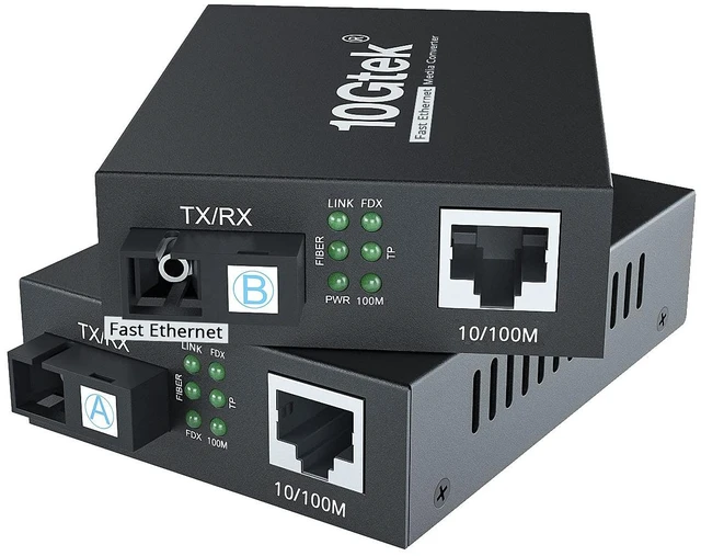 Main image of a Pair of Fast Ethernet Media Converters, 10/100Mbps Bi-Directional Single-Mode SC Fiber, up to 40km, 10/100Base-TX to 100Base-FX