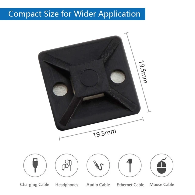 Alt view image 2 of 7 - Self Adhesive Cable Tie Mounts - 3M Strongly Adhesive-Backed Zip Tie Base Holders for Home, Office Cable Wire Management(19.5mm x 19.5mm, Black, 100pack)