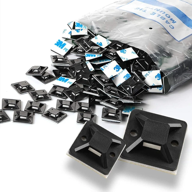Main image of Self Adhesive Cable Tie Mounts - 3M Strongly Adhesive-Backed Zip Tie Base Holders for Home, Office Cable Wire Management(19.5mm x 19.5mm, Black, 100pack)