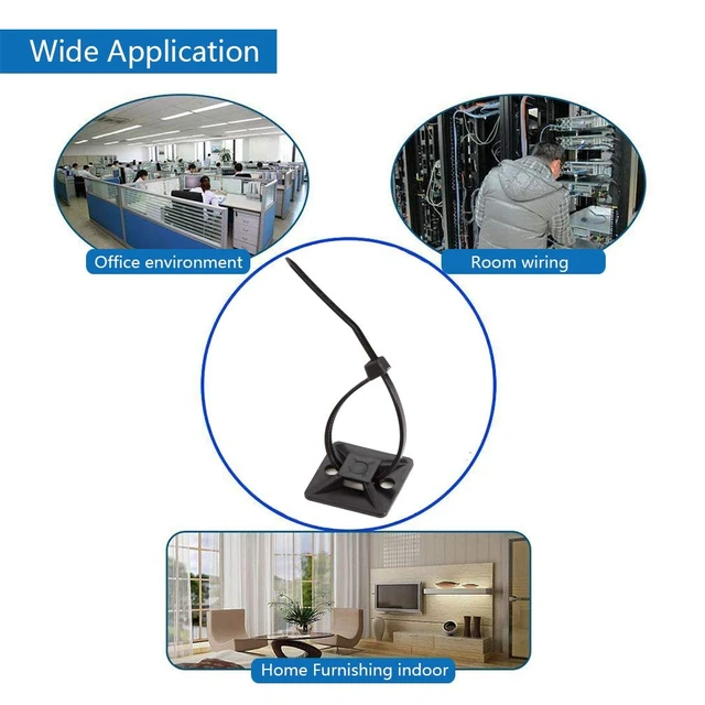 Alt view image 7 of 7 - Self Adhesive Cable Tie Mounts - 3M Strongly Adhesive-Backed Zip Tie Base Holders for Home, Office Cable Wire Management(19.5mm x 19.5mm, Black, 100pack)
