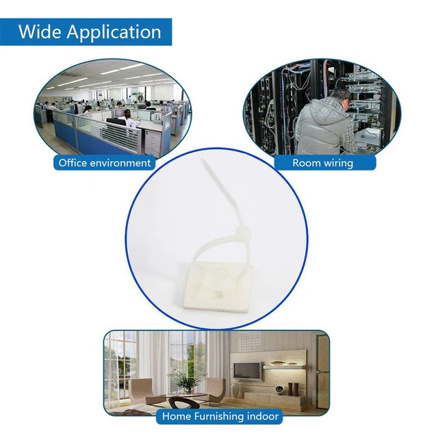 Alt view image 7 of 7 - Self Adhesive Cable Tie Mounts - 3M Strongly Adhesive-Backed Zip Tie Base Holders for Home, Office Cable Wire Management(19.5mm x 19.5mm, White, 100pack)