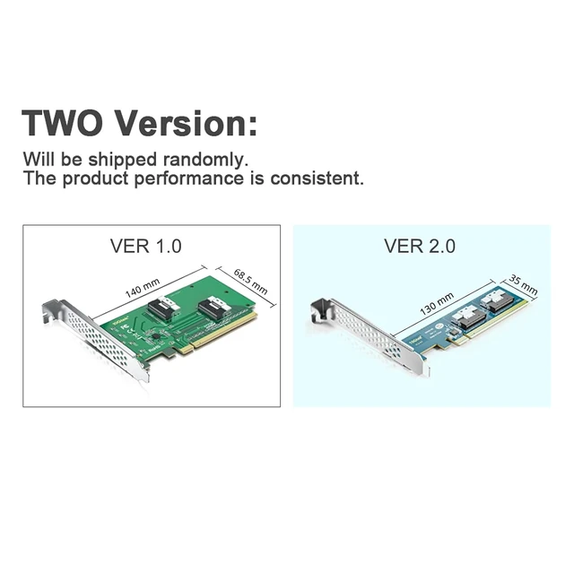 Alt view image 2 of 6 - PCIe 4.0 x16 to Dual SFF-8654 Adapter Card for U.2 NVMe SSD, SlimSAS 8i Interface, with Full-Height and Low-Profile Bracket, Requires Bifurcation Support