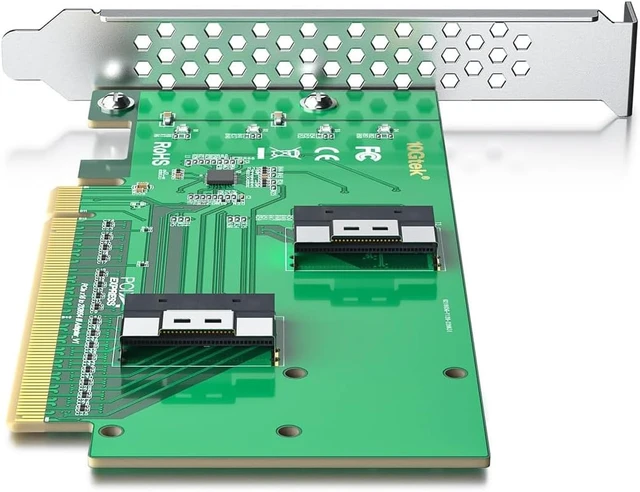 Alt view image 6 of 6 - PCIe 4.0 x16 to Dual SFF-8654 Adapter Card for U.2 NVMe SSD, SlimSAS 8i Interface, with Full-Height and Low-Profile Bracket, Requires Bifurcation Support